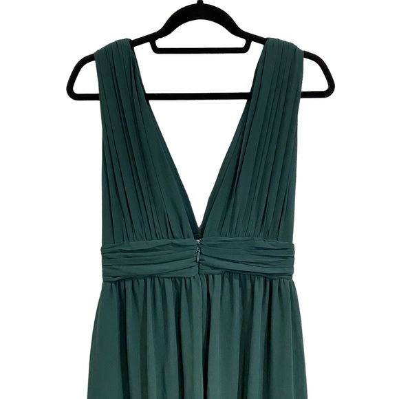 Lulus Plunge V Neck Forest Green Maxi Dress With Leg Slit Size Large - Picture 8 of 14